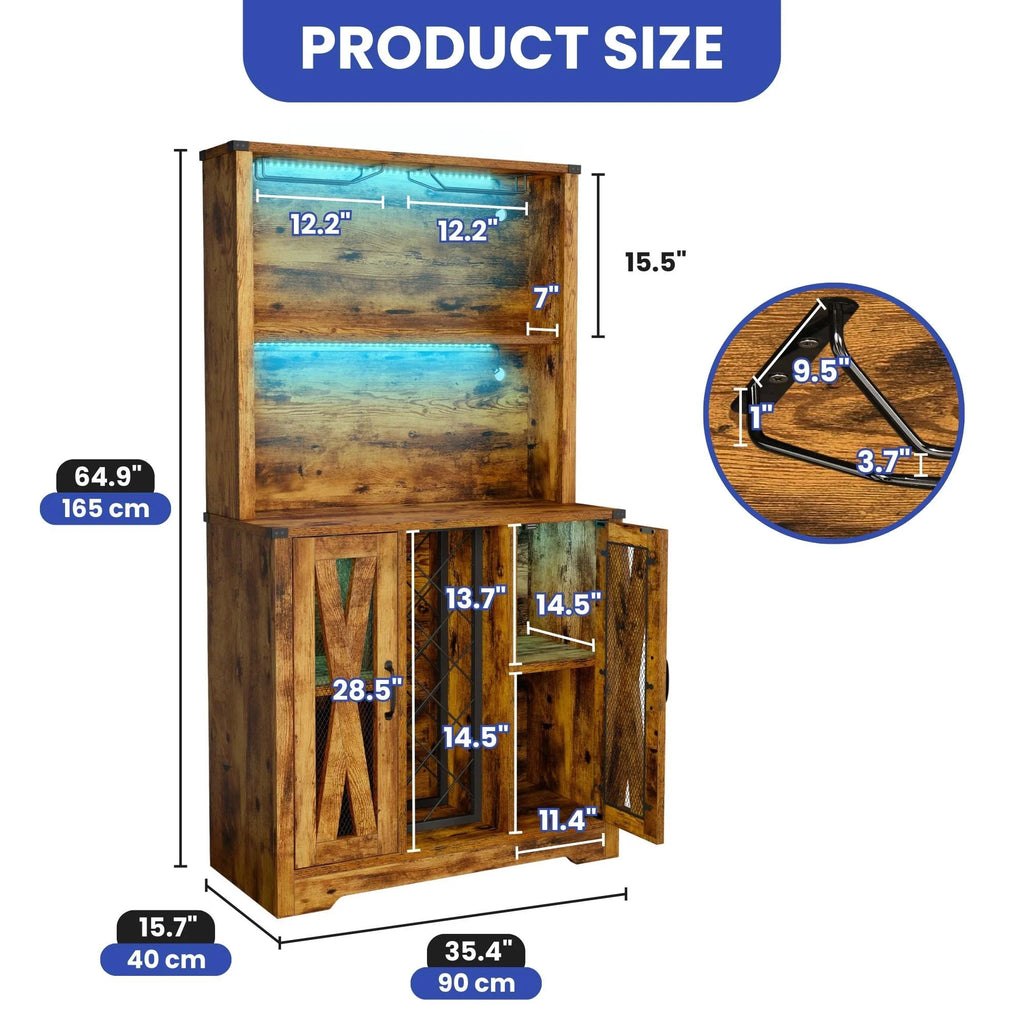 Rustic Oak Bar Storage Cabinet with LED Light Door F809624