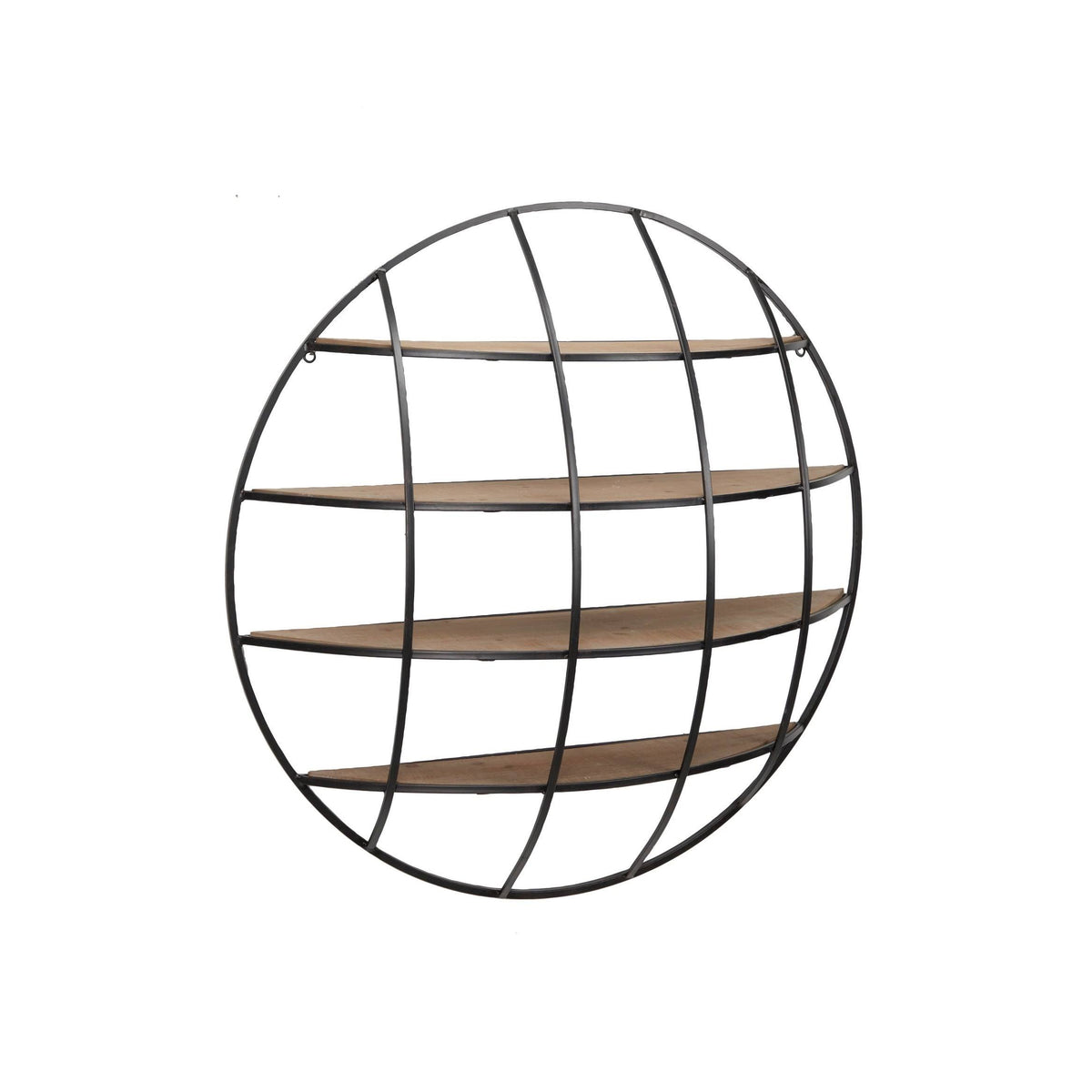 Large Round Industrial Metal and Wood Wall Shelf - Light Brown R976820