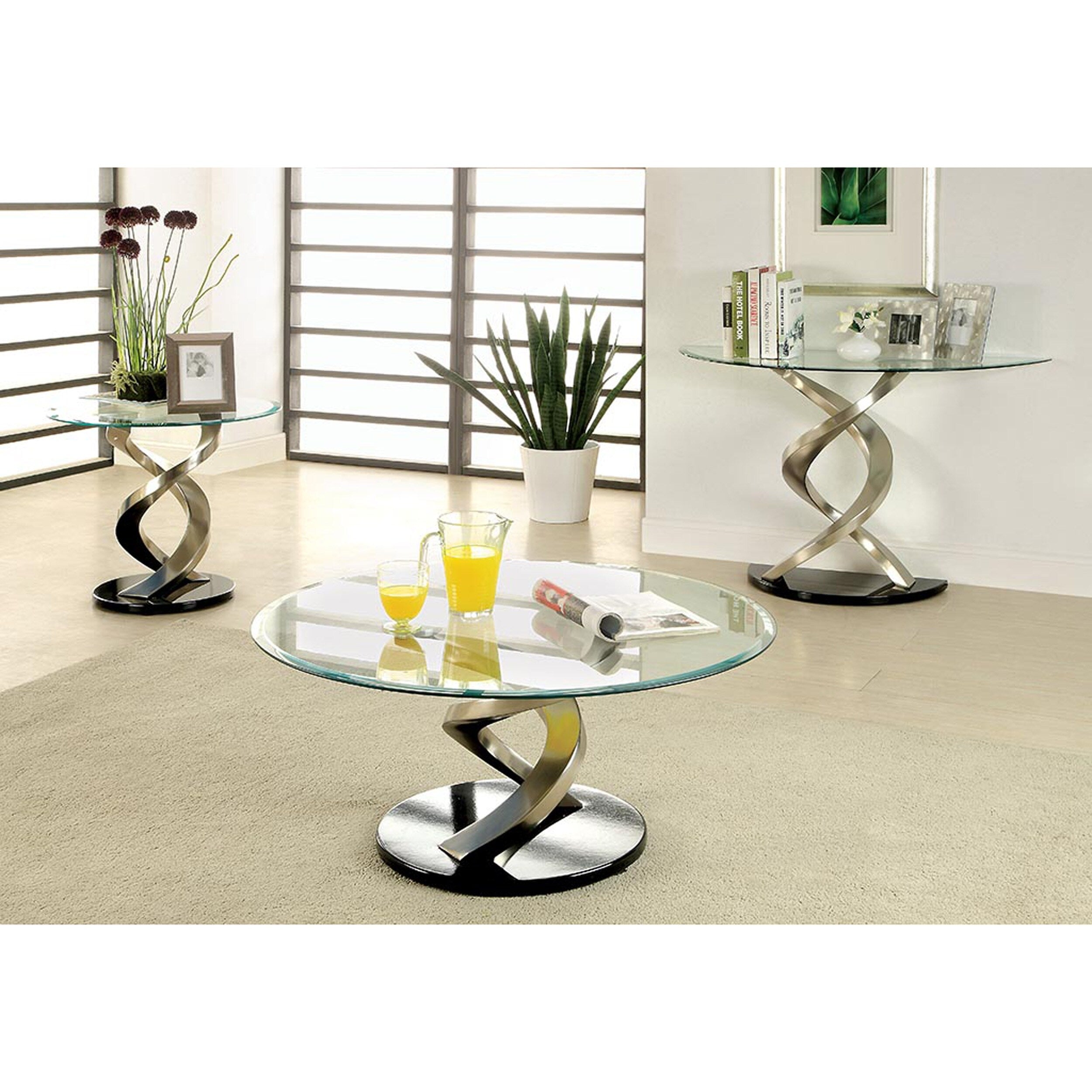 Silver Glass Top Half-moon Sofa Table K280
