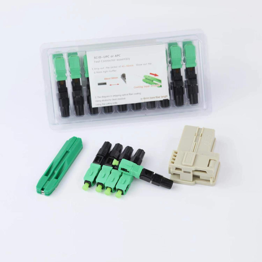 100pcs SC APC Fiber Optic Quick Connector with Matched Tools, Single Mode SM 9/125 Mechanical Fast Connectors N84408