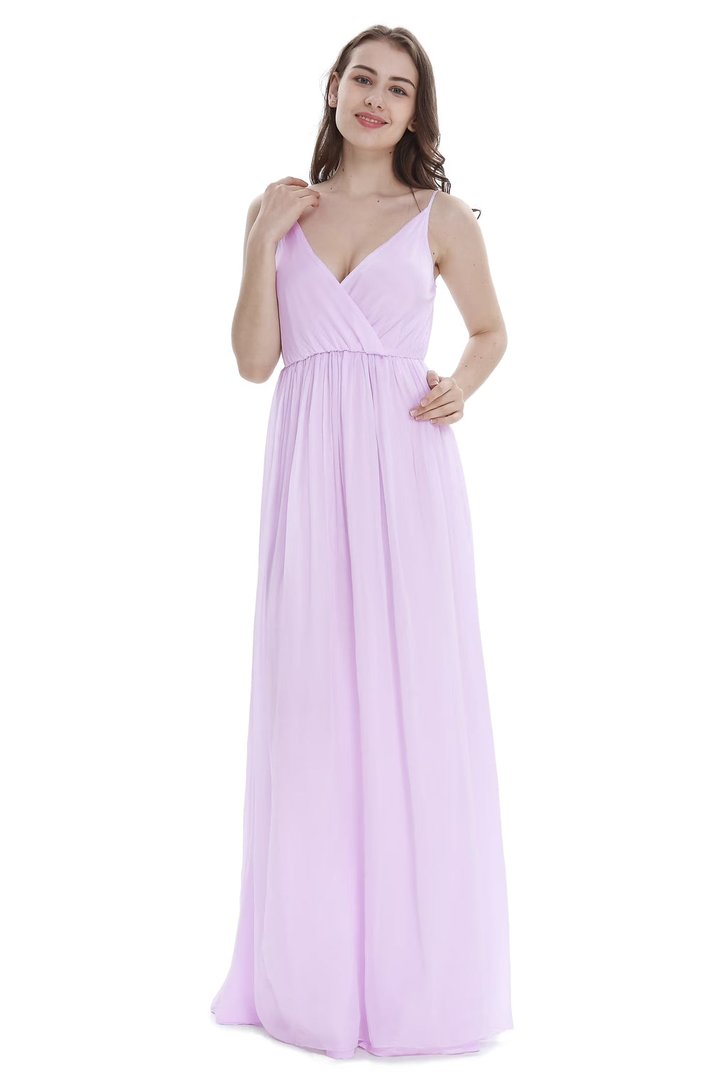 V Neck Spaghetti Strap Floor Length Bridesmaid Dress Q8678