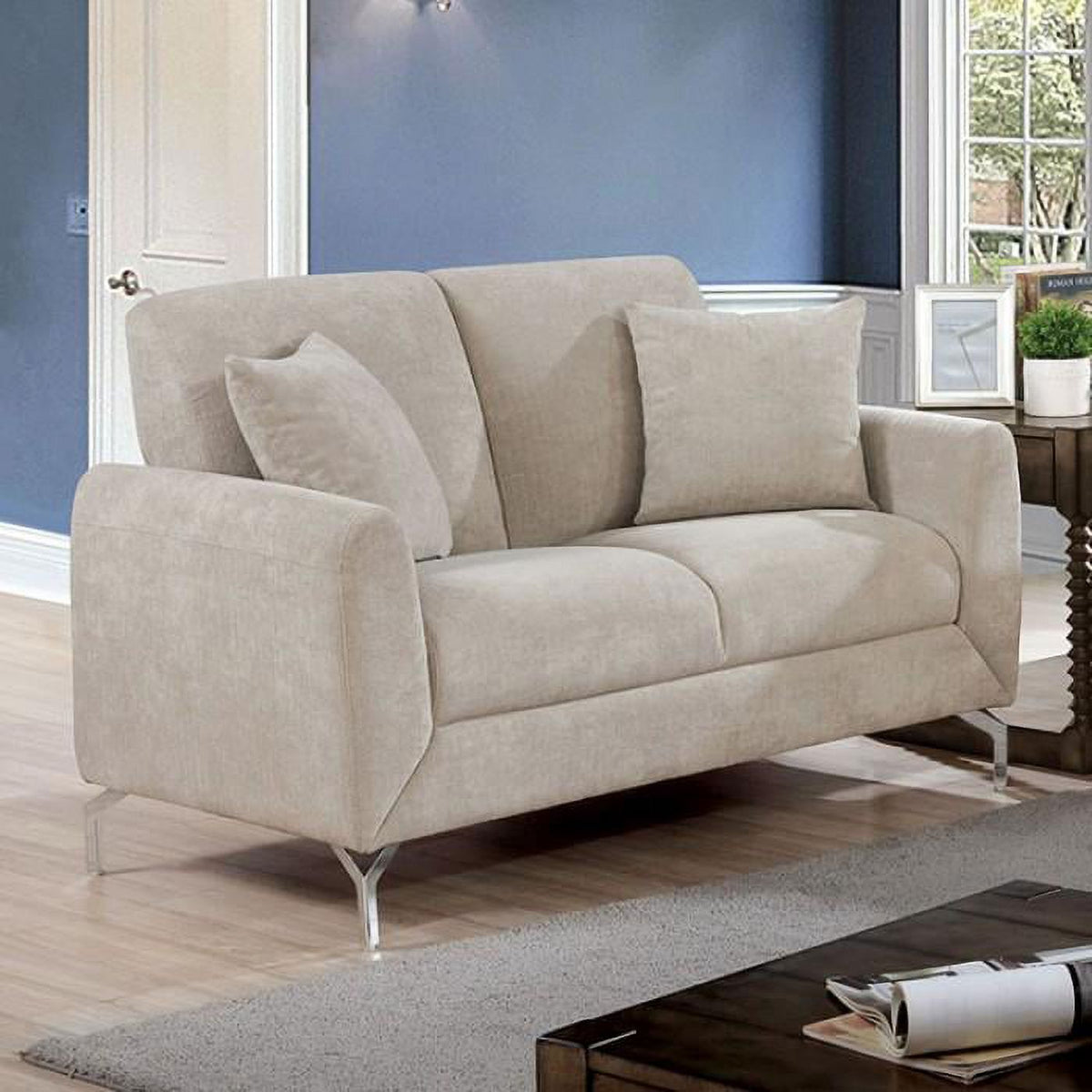 Light Gray Linen-like Fabric Living Room Set 3pcs J935038