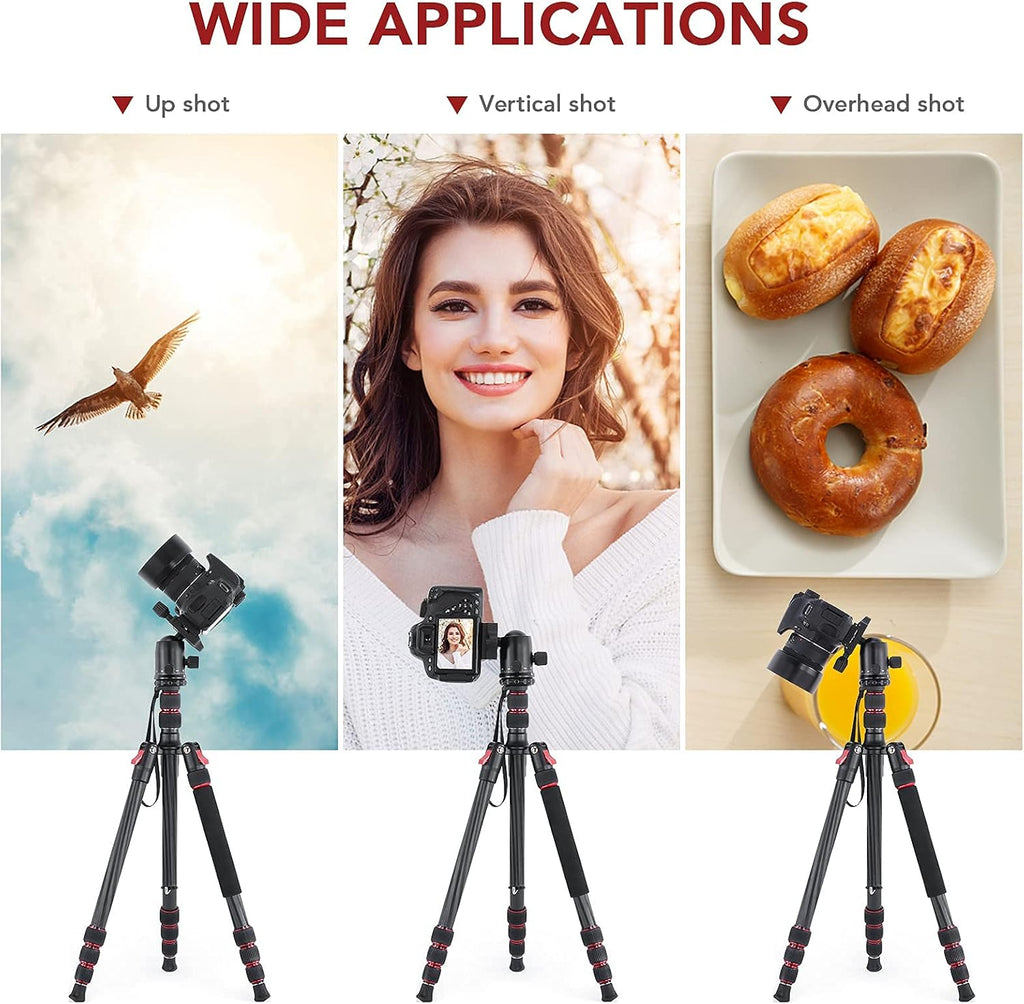 Carbon Fiber Camera Tripod Monopod 3 in 1 with 360 Degree Ballhead Quick Release Plate, Load Up to 26.5lb B1785