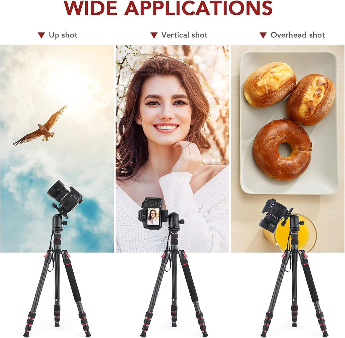 Carbon Fiber Camera Tripod Monopod 3 in 1 with 360 Degree Ballhead Quick Release Plate, Load Up to 26.5lb B1785