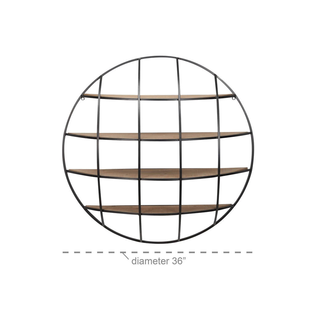 Large Round Industrial Metal and Wood Wall Shelf - Light Brown R976820