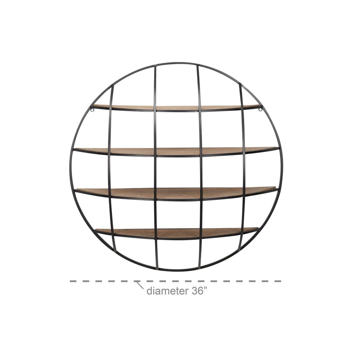 Large Round Industrial Metal and Wood Wall Shelf - Light Brown R976820