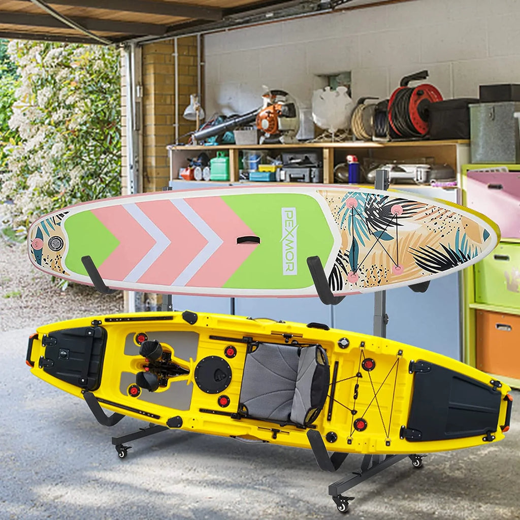 Freestanding Kayak Storage Rack with Lockable Wheels Wide Adjustable Y5385