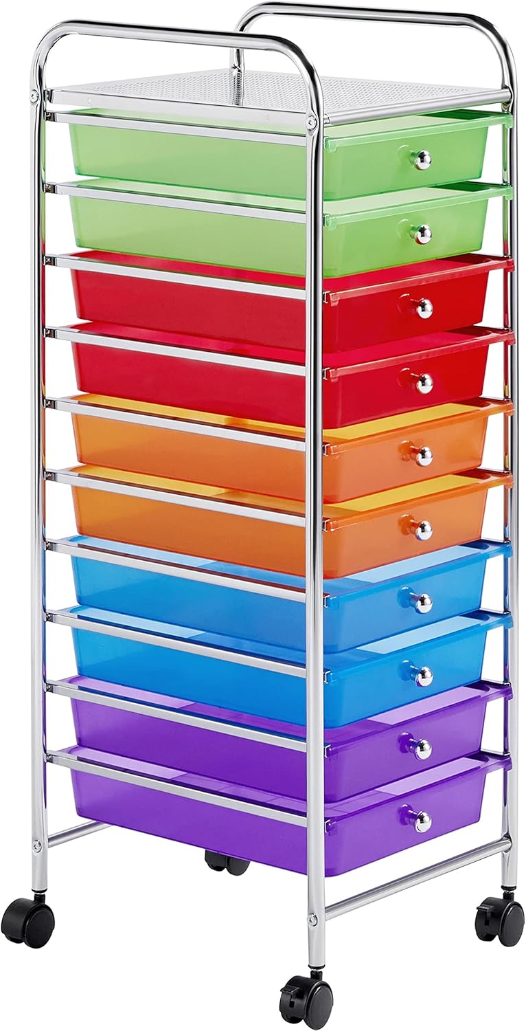 Black 10 Drawer Rolling Plastic Storage Cart, Pack of 2 S478838