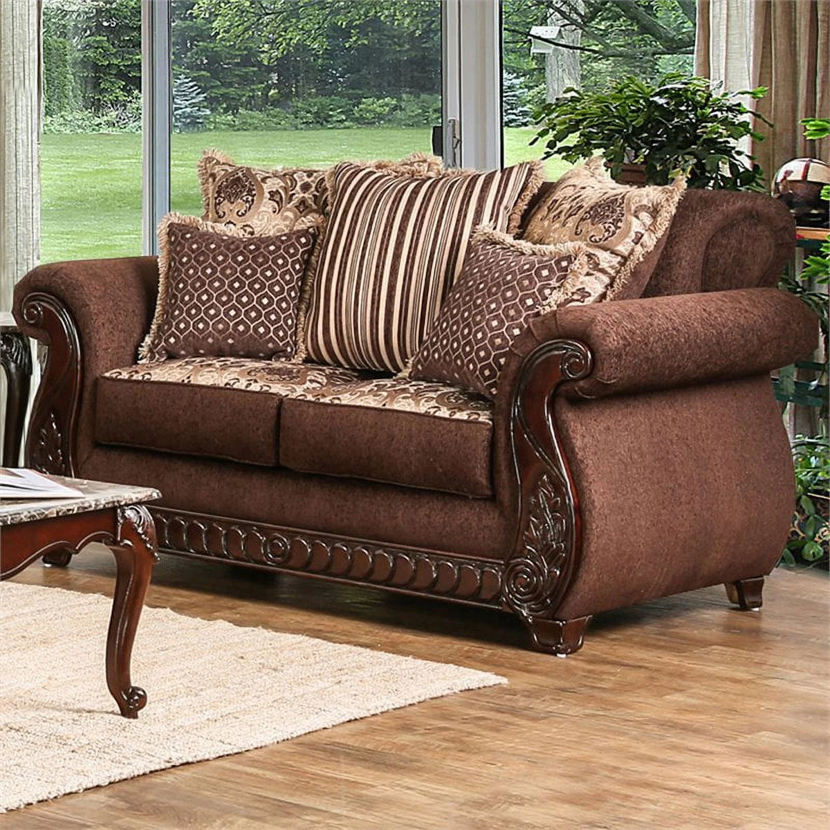 Brown Fabric Upholstered Loveseat N36873