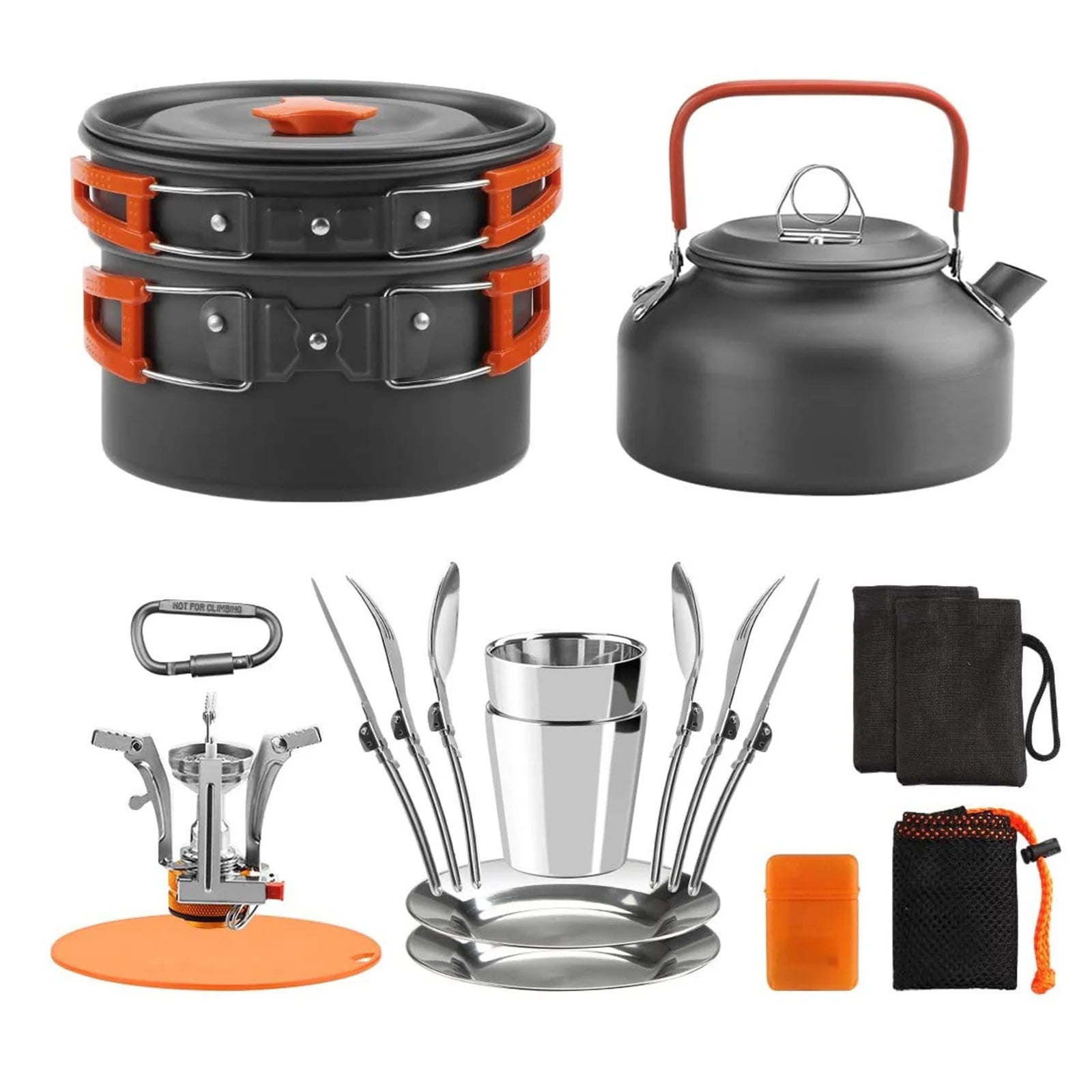 Camping Cookware Mess Kit Pot Pan Kettle Cooking Set Tableware with Spoon Fork Cutter F265