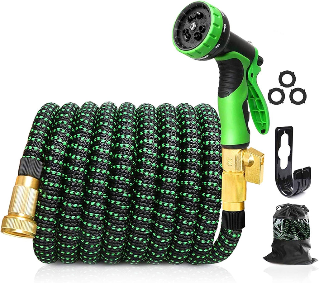 75 FT 3/4" Solid Brass Connectors 10 Function Spray Hose Nozzle 3-Layers Latex Collapsible Hose Pack of 2 J8386