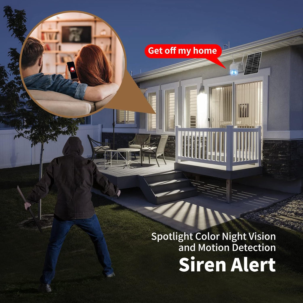Solar Security Camera Outdoor Wireless Battery Powered with Spotlight Color Night Vision and PIR Motion Detection L1222