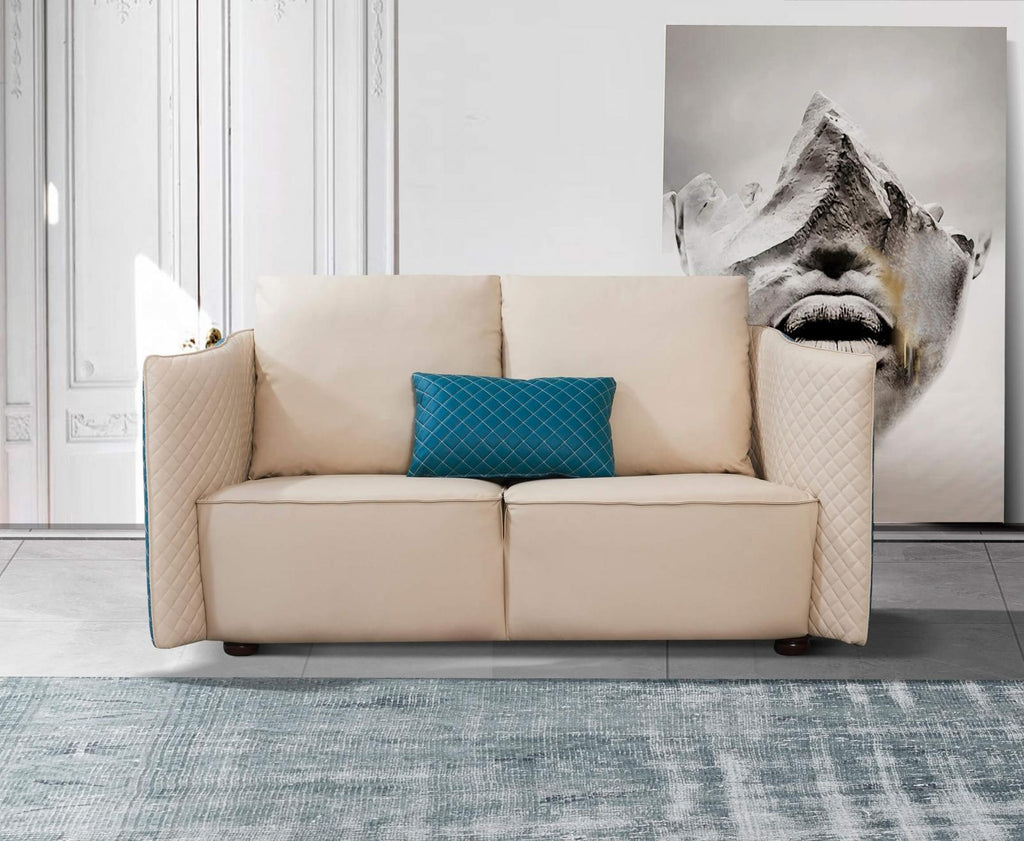 Beige & Blue Leather Loveseat B54983