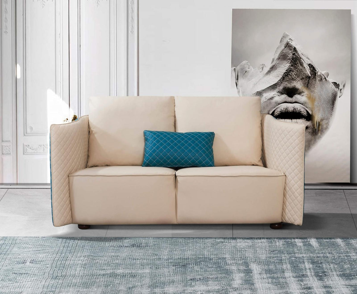 Beige & Blue Leather Loveseat B54983