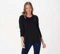 Heathered Brushed Knit Top with Zipper Detail, Black N66655