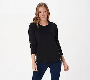 Heathered Brushed Knit Top with Zipper Detail, Black N66655