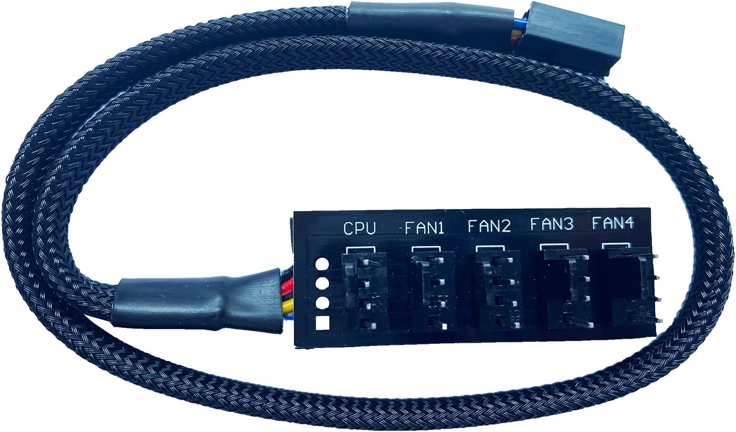 4 Pin PWM Fan Hub Splitter Black Sleeved 1 to 5 Way PC CPU Cooling Case Fan Splitter Hub Adapter 14 Inches 2 Pack E393344