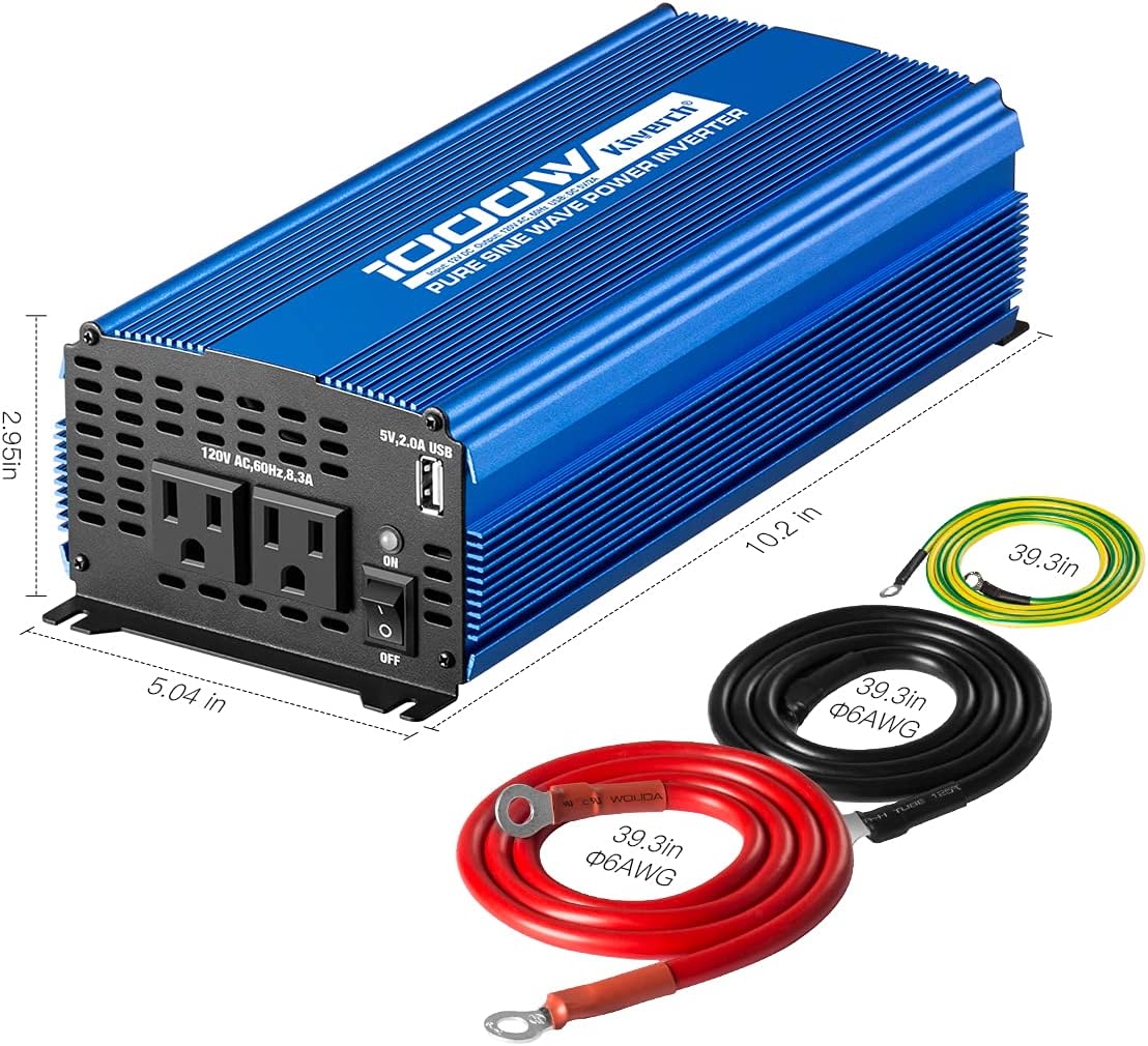 1000W Pure Sine Wave Power Inverter DC 12V to AC 110V with Dual AC Outlets & 2A USB Ports P875907