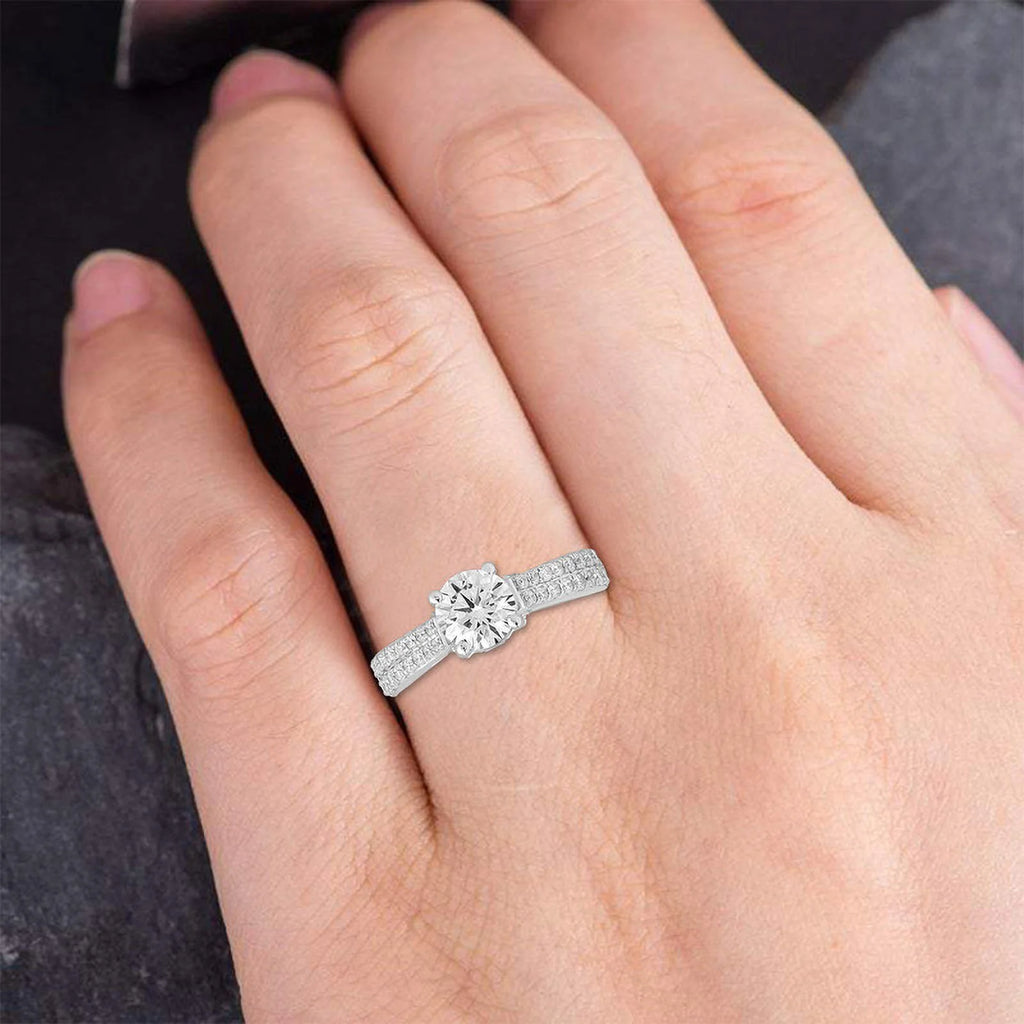 14KT Solid White Gold Round Cut Lab Created Diamond Halo Solitaire Engagement Ring I285