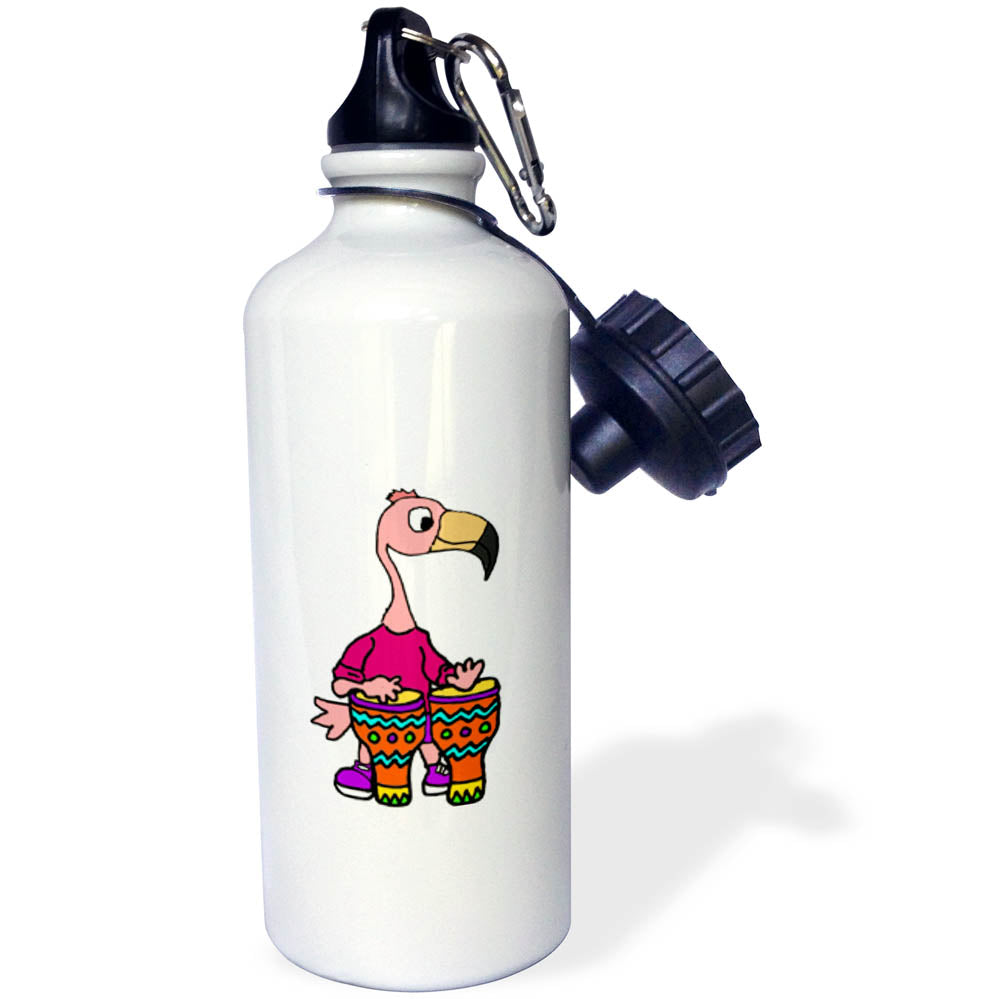 Pink Flamingo Playing Bongo Drums Straw Water Bottle, 21-ounce A1959