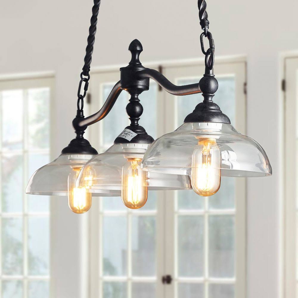 Rustic Black Finish Three Light Island with Clear Glass N803