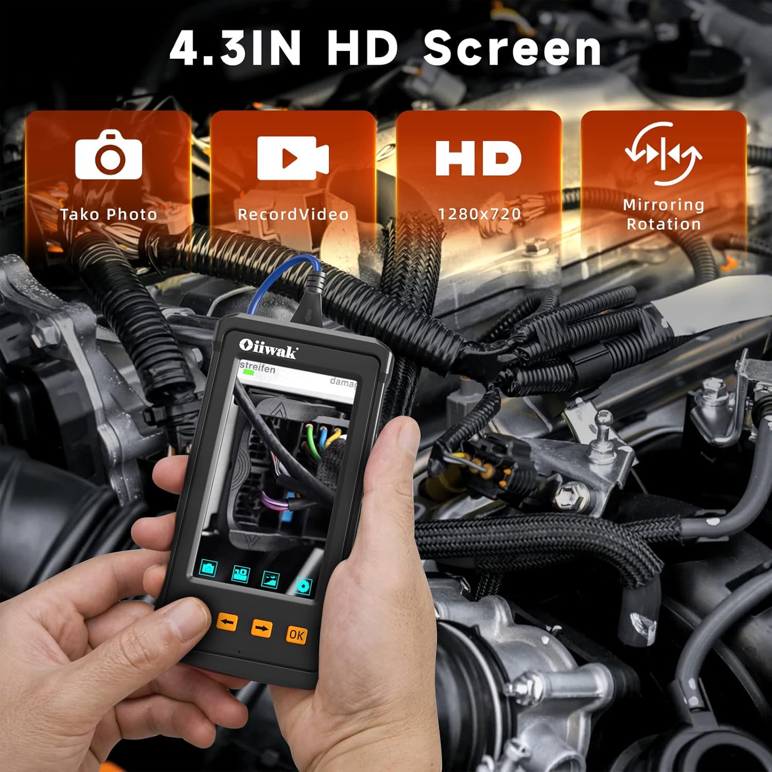 33FT 5.5mm 1080P Waterproof Industrial Endoscope Camera with Lights 4.3'' IPS Screen Pack of 2 R6849