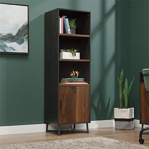 Industrial Tall 3 Adjustable Shelves Bookcase with Door in Grand Walnut and Black T86721