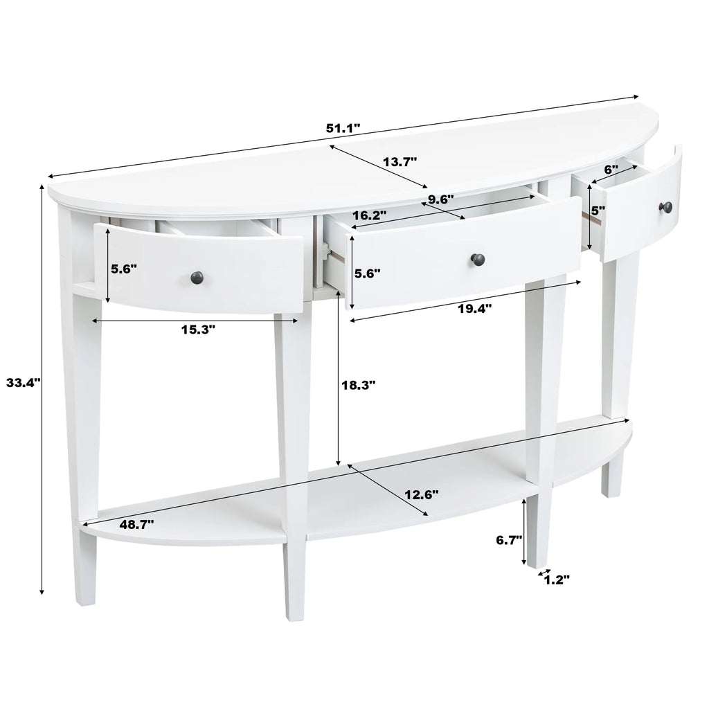 White Curved Console Table with 3 Drawers and Bottom Shelf M718455