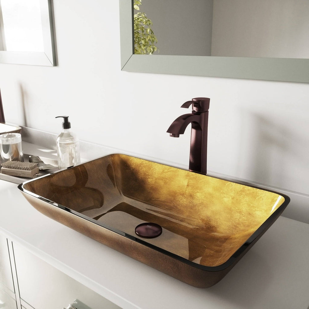 Bronze Rectangular Vessel Bathroom Sink with Faucet L64832