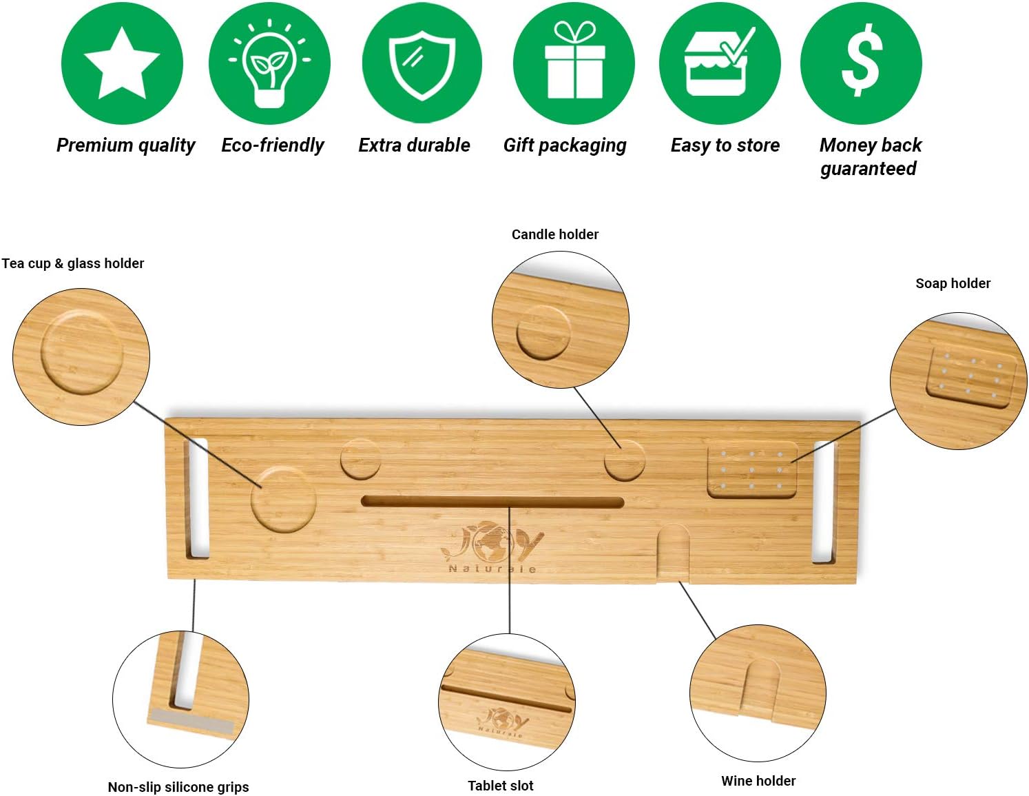 Bamboo Bathtub Caddy Tray O7567