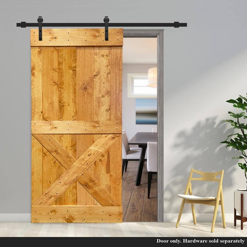 Distressed Colonial Maple Stained Solid Knotty Pine Wood Interior Sliding Barn Door Slab Q217