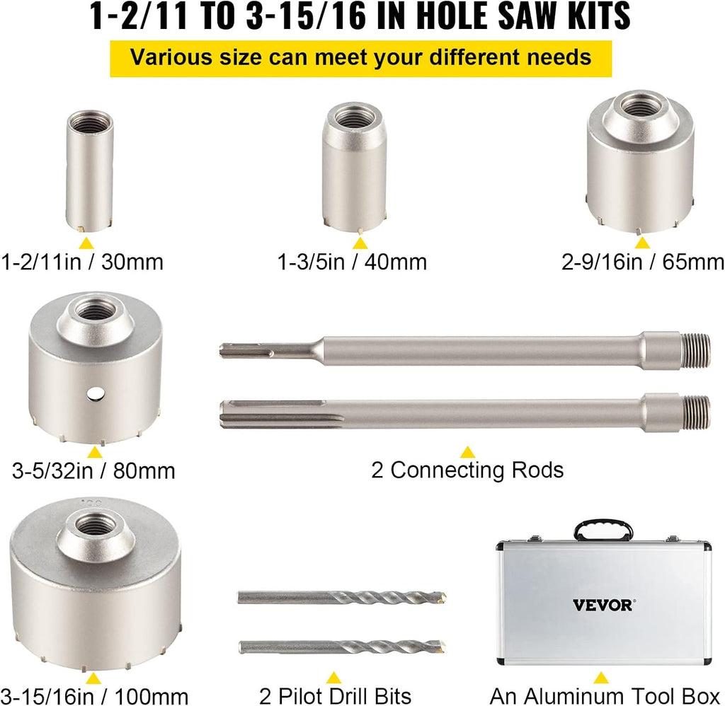 Concrete Hole Saw Kit, 3-15/16" Drill Bit Set, SDS Plus & SDS MAX Shank, Pack of 2 V252490