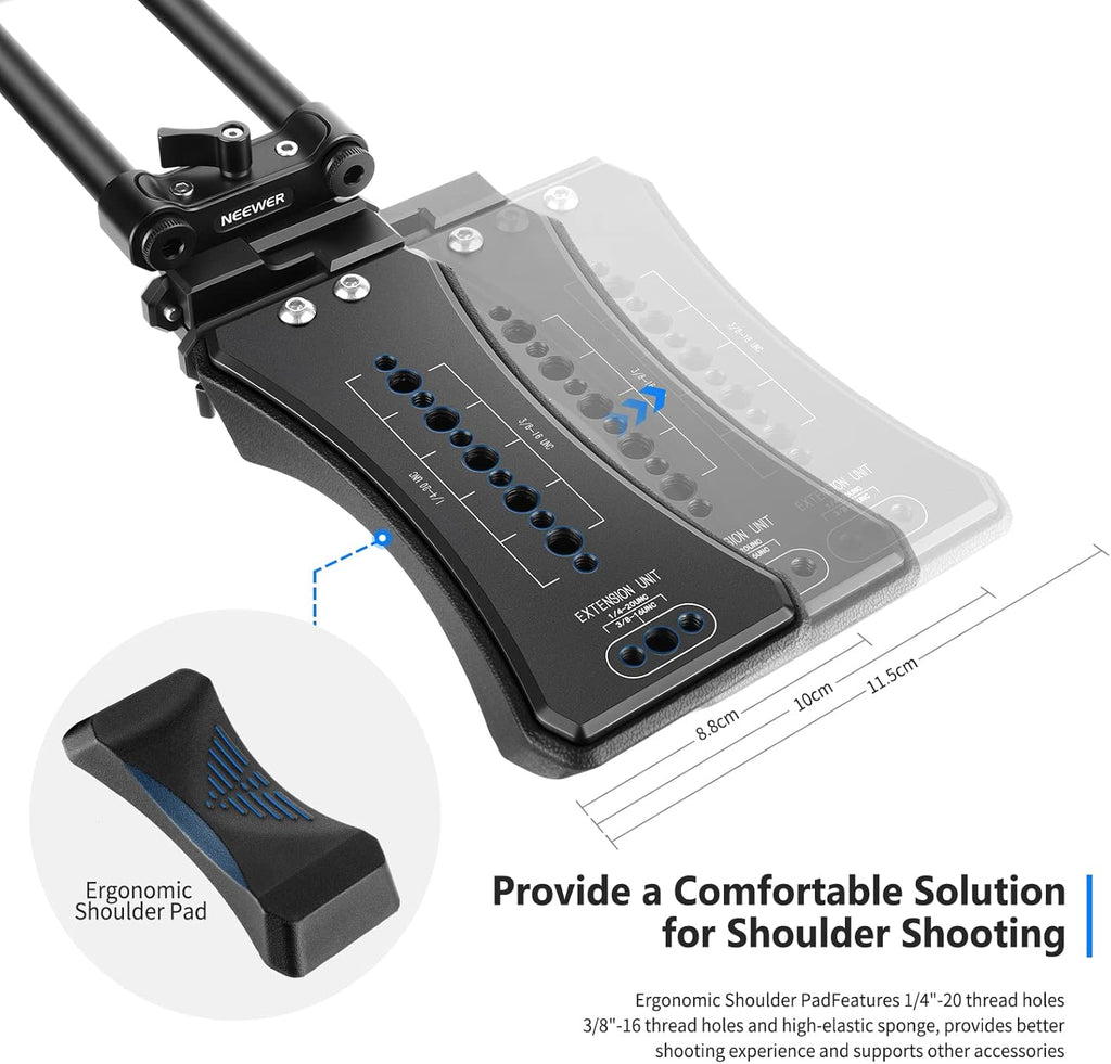 Universal Camera Shoulder Mount with Movable Shoulder Pad, 15mm Rod, 1/4 3/8 QR Plate D128809