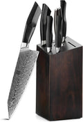 Damascus Steel 7-Piece Kitchen Knife Set with Wooden Block and Honing Steel M81972