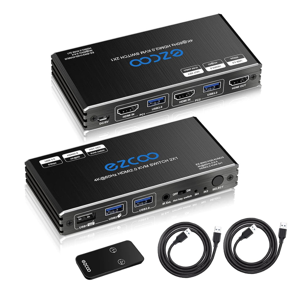 USB 3.0 KVM Switch HDMI 2-Port 4K60 HDR with Hot Key IR Remote A3186