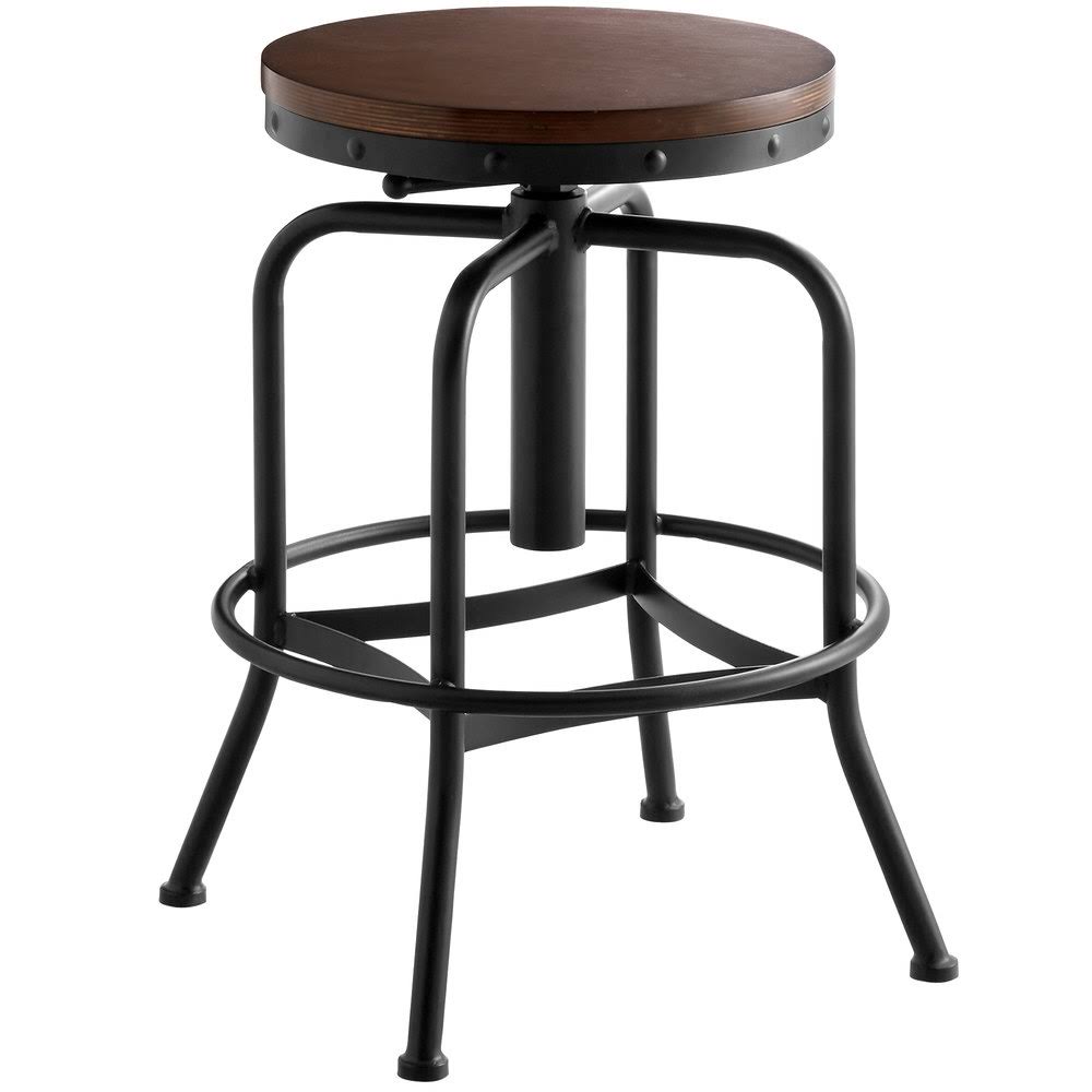 Black Adjustable Height Barstool with Antique Walnut Seat E5883