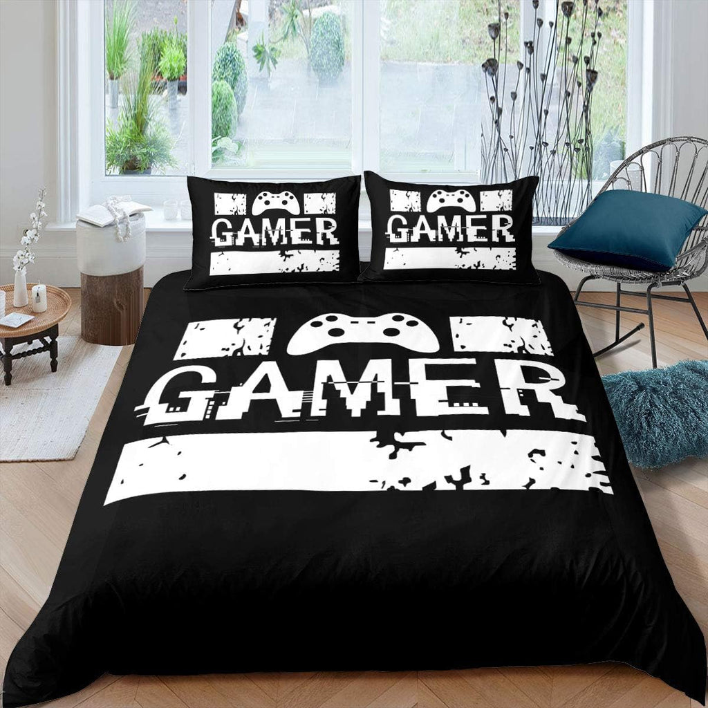 Black White Full Size Kids Football Comforter Cover Bedding Set W335259