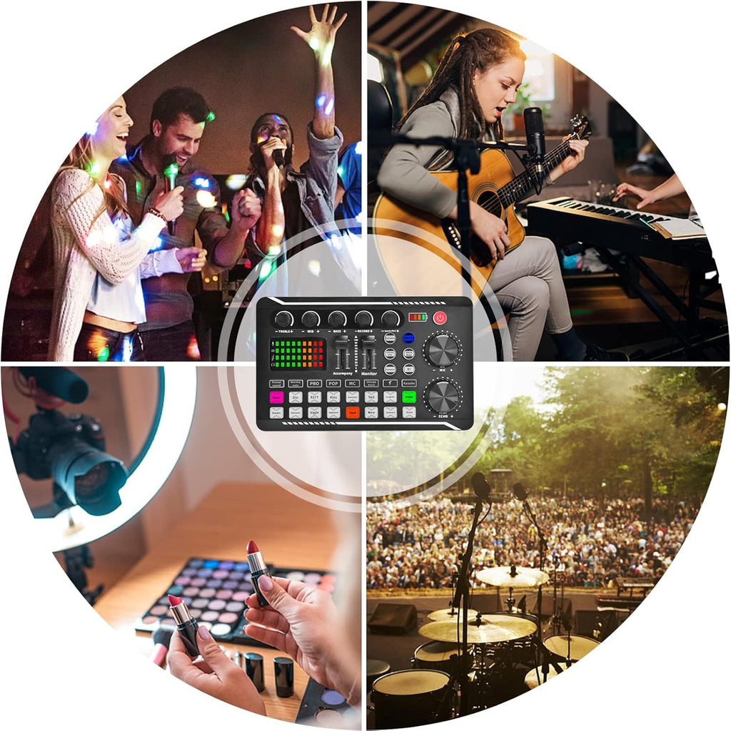Podcast Equipment Bundle, Audio Interface with DJ Mixer and Sound Card, Cardioid Microphone, Portable Mixer Audio, Pack of 2 L58734