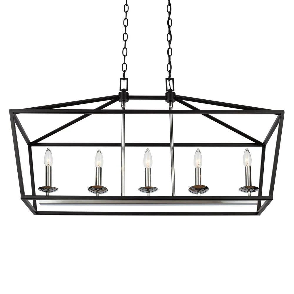 Black and Polished Chrome 5-Light Caged Island Chandelier F730