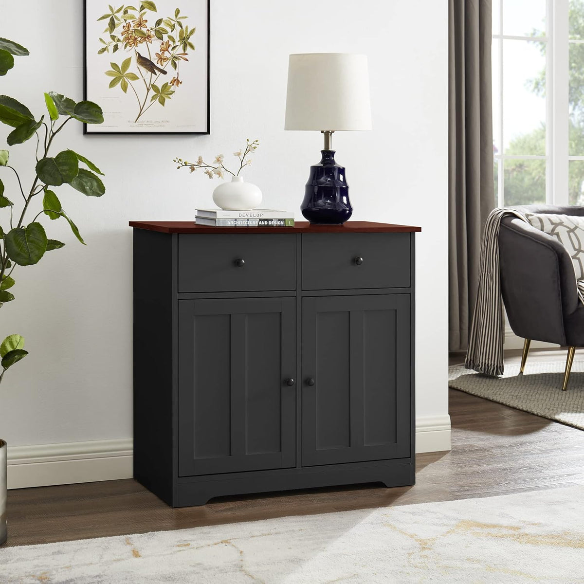 Black Sideboard Buffet Storage Cabinet H8544