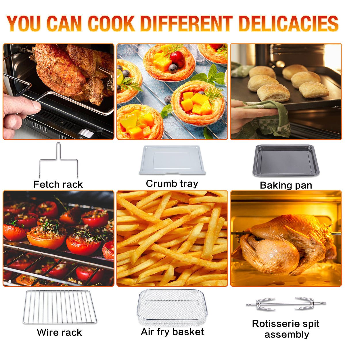 6-in-1 Air Fryer Toaster Oven, 24 Quart LCD Countertop Convection Airfryer with Rotisserie and Dehydrator M68460