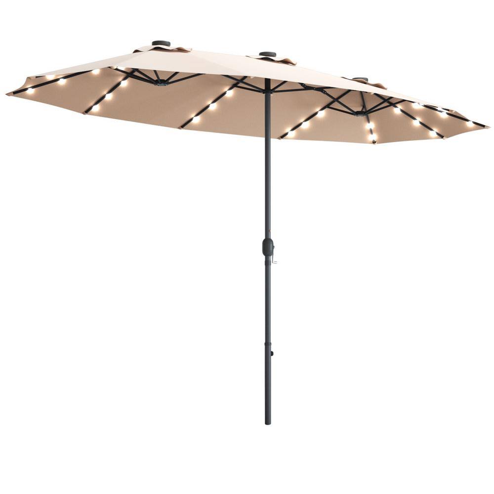 Beige 15 ft. Solar Powered LED Patio Umbrella U7777