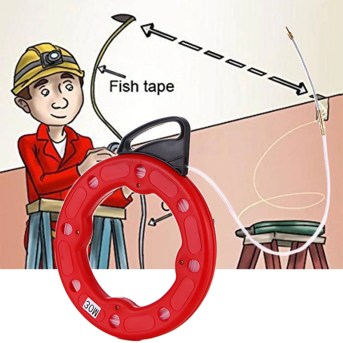 Fiberglass Fish Tape Reel Puller with Impact Case D370373