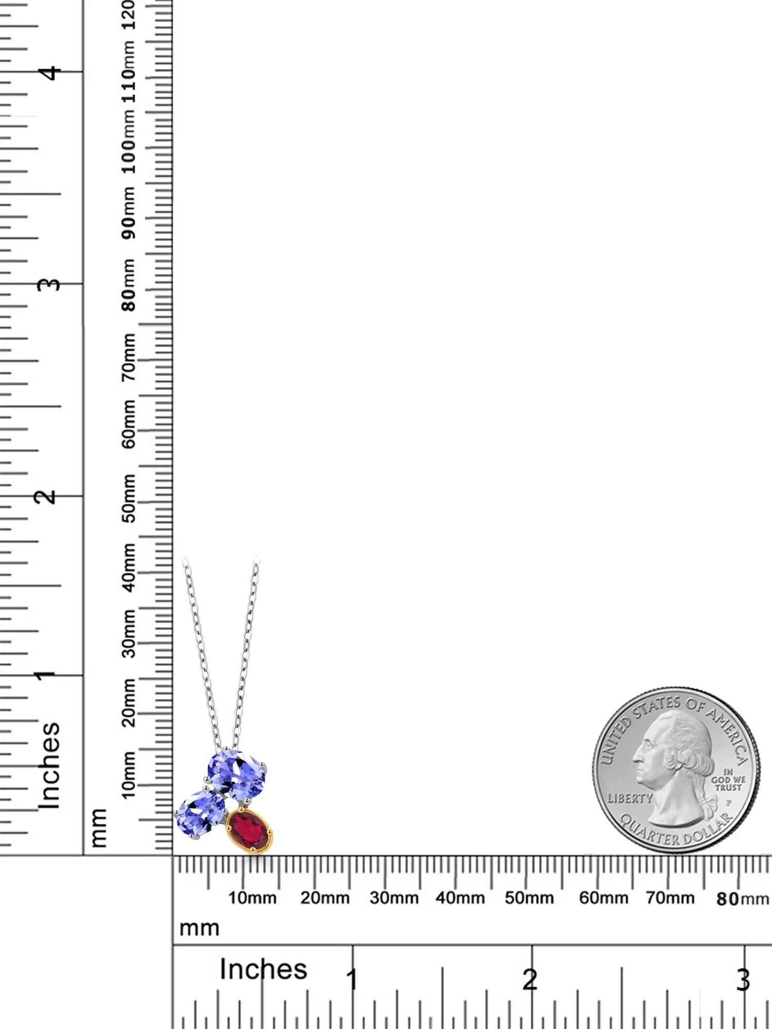 925 Silver 10K Yellow Gold Blue Tanzanite Ruby Red Mystic Topaz Pendant Necklace with 18 inch Chain N2930