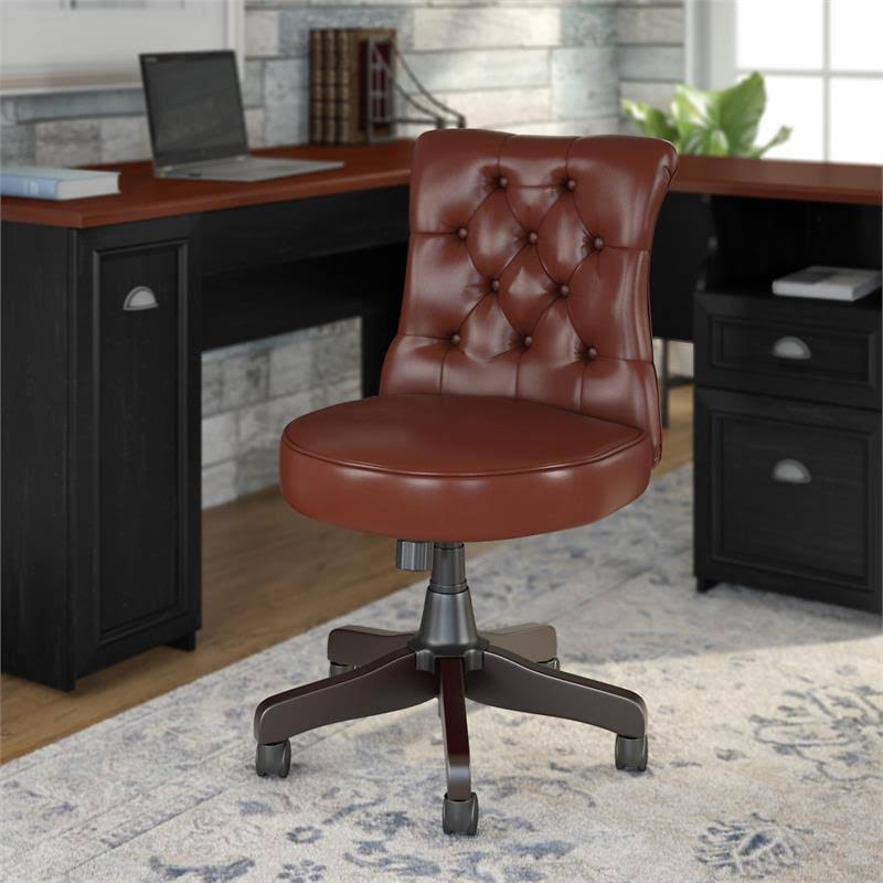Harvest Cherry Leather Mid Back Tufted Office Chair O1180