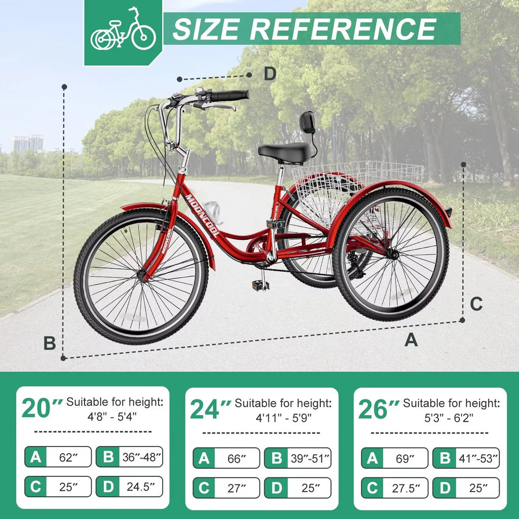 24" 7-Speed 3 Wheel Adult Tricycle with Basket R24708