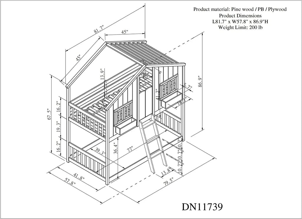 White Wood Frame Kids Bed with Roof and Safety Guardrails F778