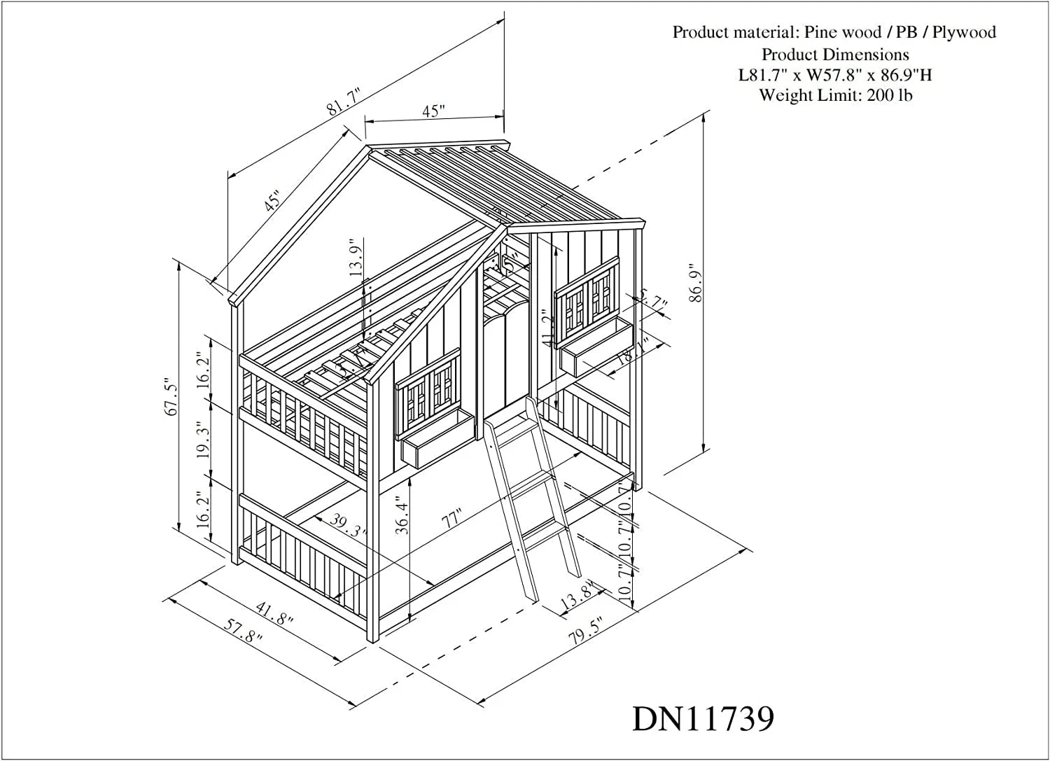 White Wood Frame Kids Bed with Roof and Safety Guardrails F778