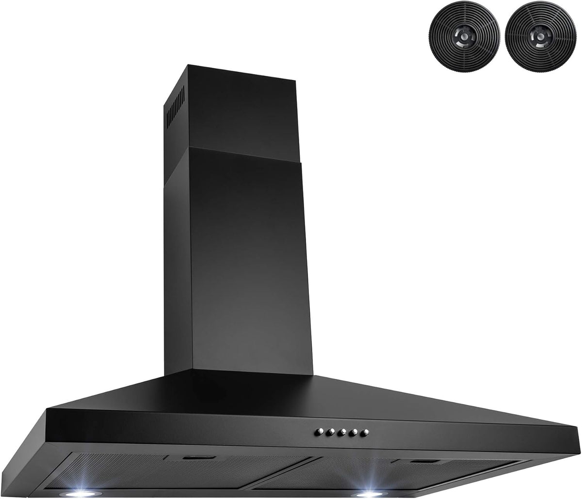 Black Painted Stainless Steel Kitchen Wall Mount Range Hood with Carbon Filters D47782