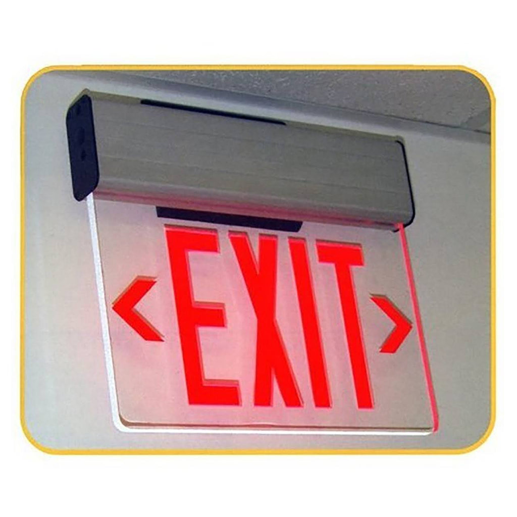 Edge Lit Exit Sign Double Sided Green LED White Housing F726118